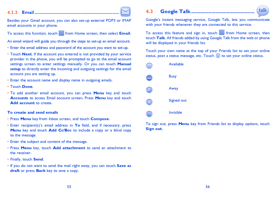 Alcatel ONE TOUCH 903/903D manual Google Talk 