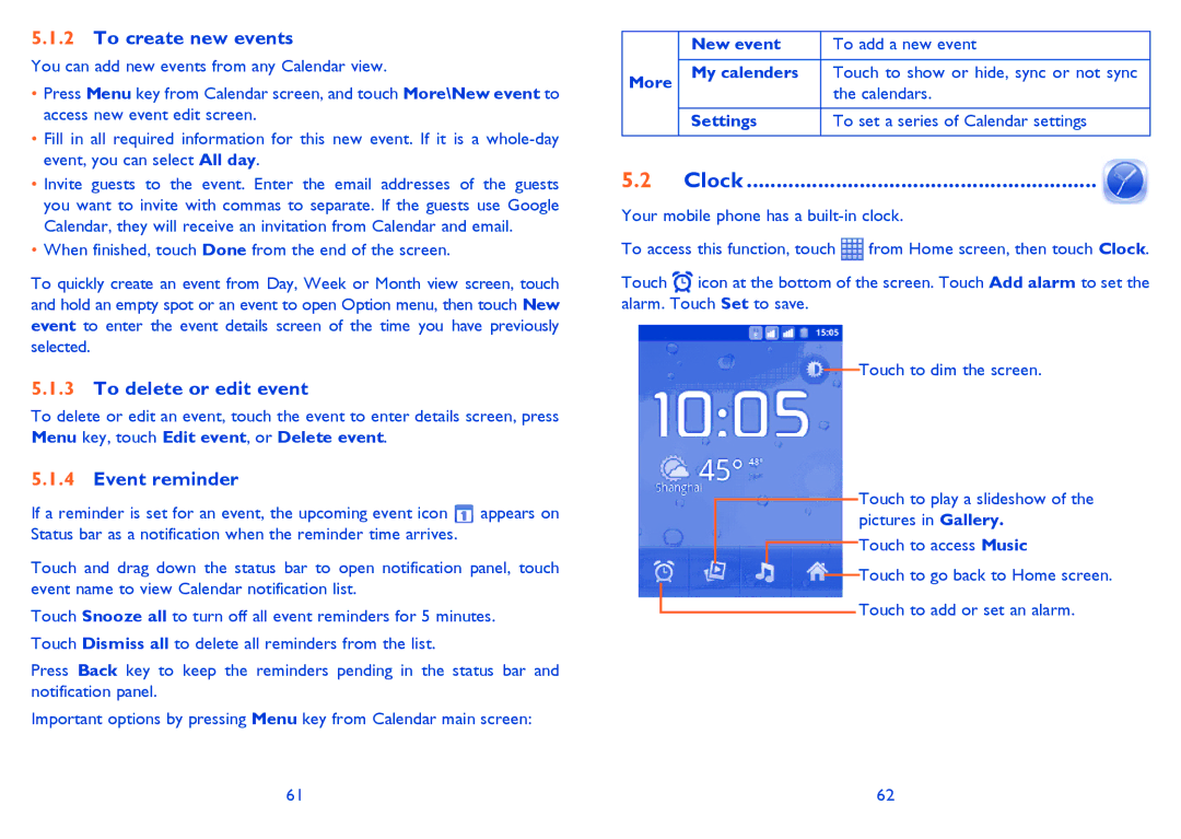 Alcatel ONE TOUCH 903/903D manual To create new events, To delete or edit event, Event reminder 