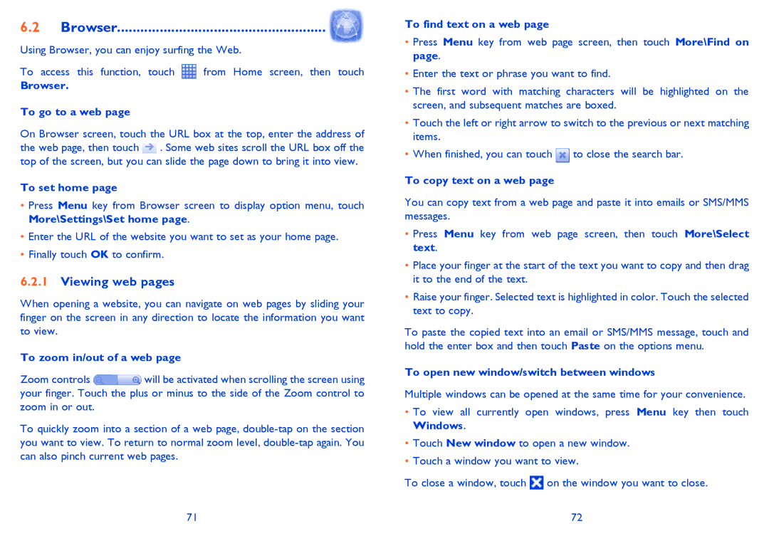 Alcatel ONE TOUCH 903/903D manual Browser, Viewing web pages 