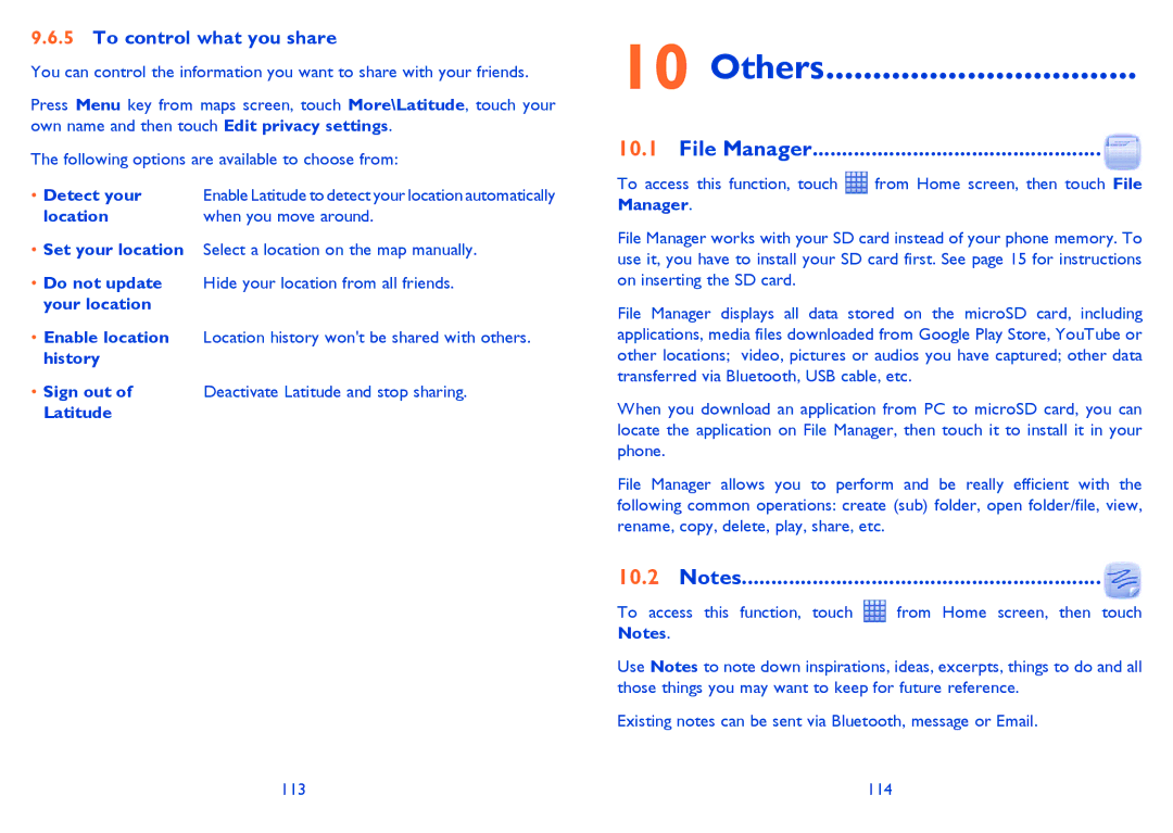 Alcatel ONE TOUCH 903/903D manual Others, File Manager, To control what you share 