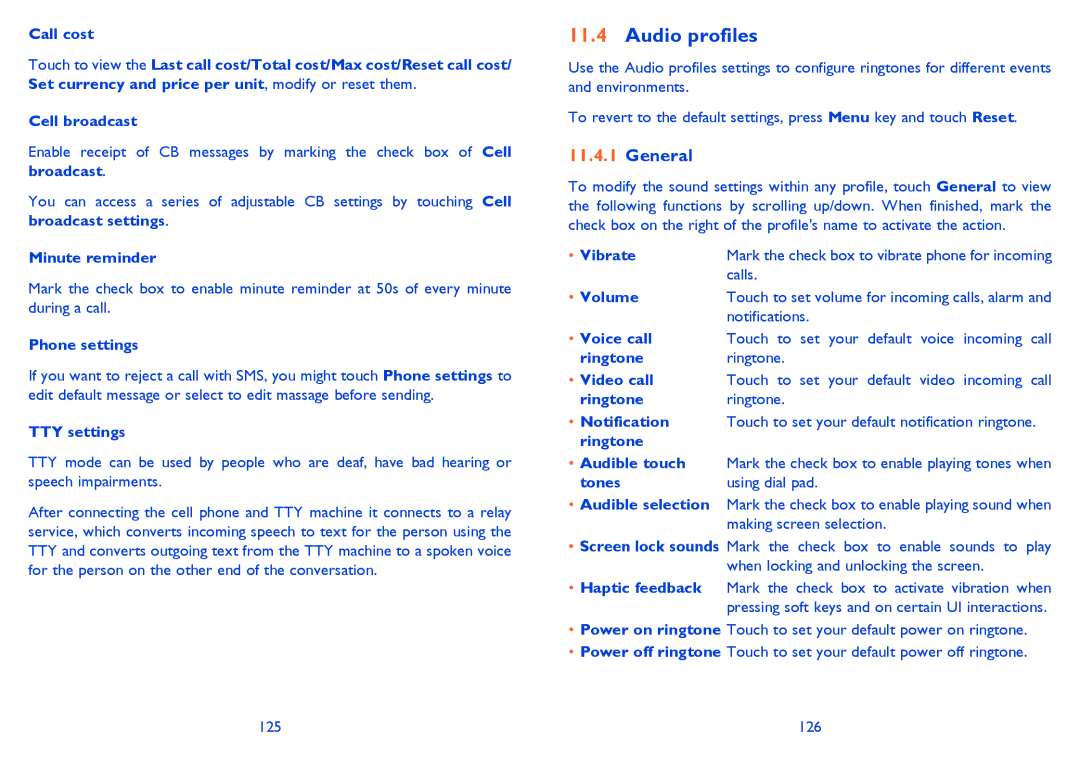 Alcatel ONE TOUCH 903/903D manual Audio profiles, General 