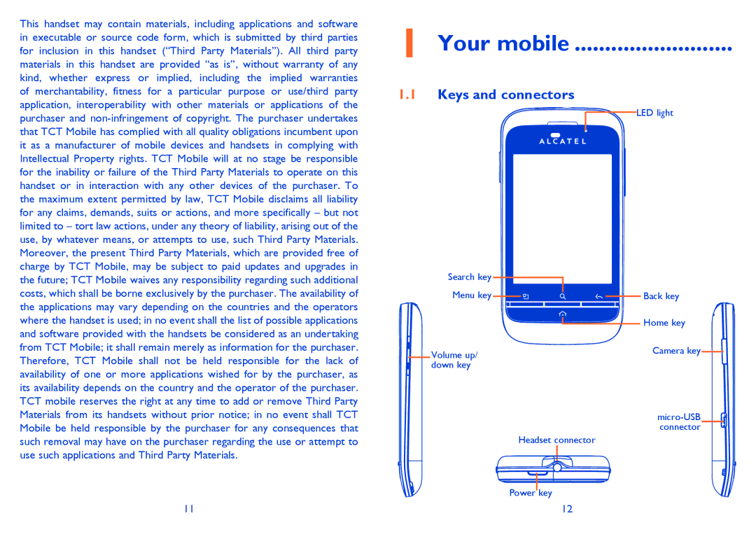 Alcatel ONE TOUCH 903/903D manual Your mobile, Keys and connectors 