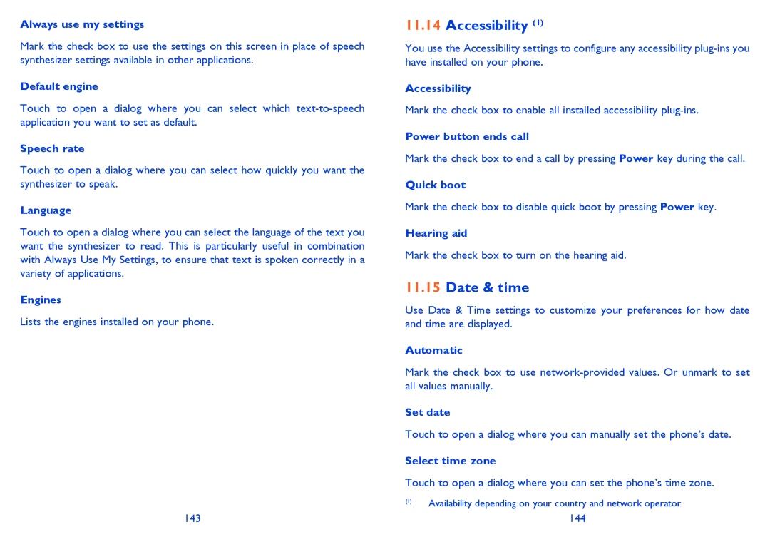 Alcatel ONE TOUCH 903/903D manual Accessibility, Date & time 