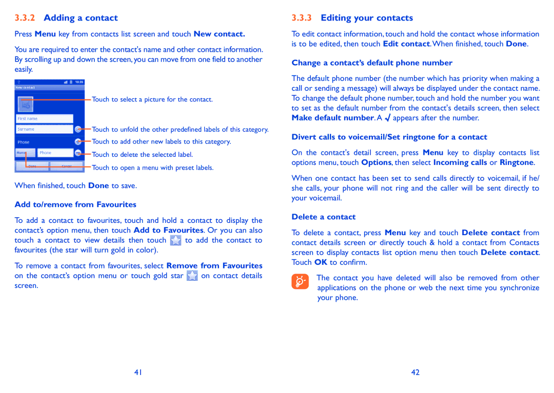 Alcatel ONE TOUCH 910 manual Adding a contact, Editing your contacts 