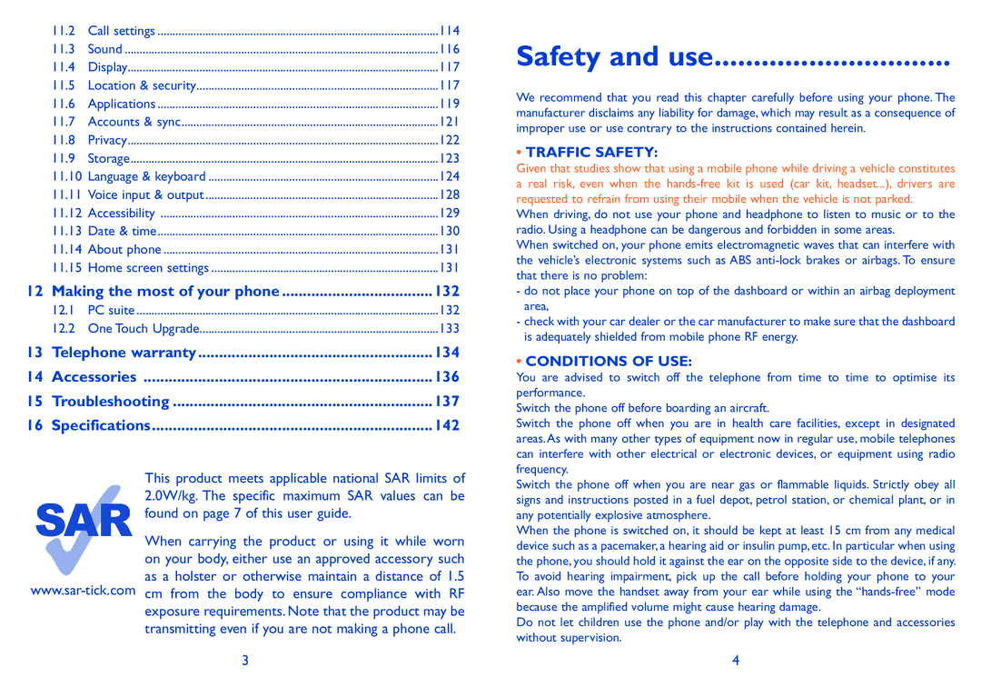 Alcatel ONE TOUCH 910 manual Safety and use, Making the most of your phone 132, Found on page 7 of this user guide 