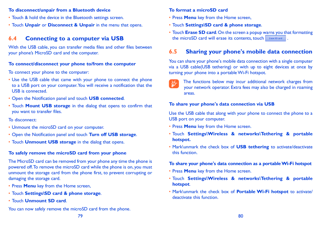 Alcatel ONE TOUCH 910 manual Connecting to a computer via USB, Sharing your phones mobile data connection 