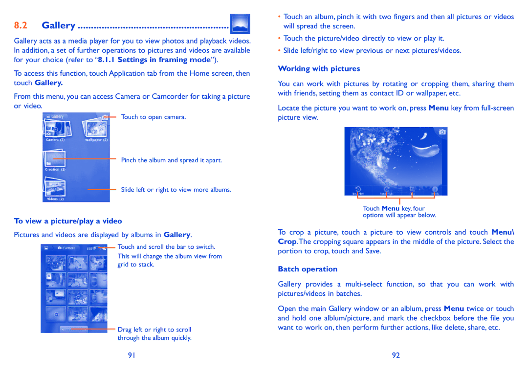 Alcatel ONE TOUCH 910 manual To view a picture/play a video, Pictures and videos are displayed by albums in Gallery 