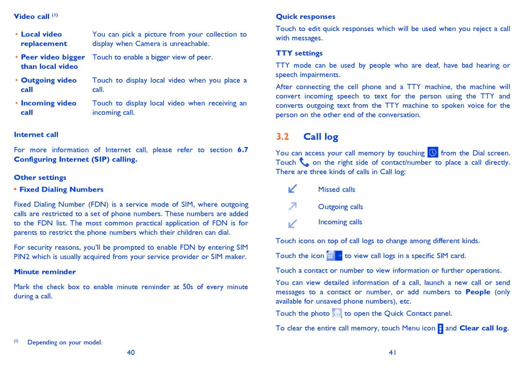 Alcatel ONE TOUCH 992D manual Call log 