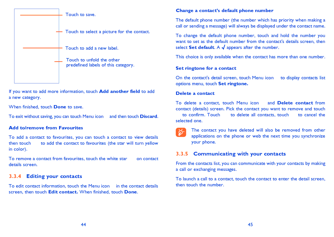 Alcatel ONE TOUCH 992D manual Editing your contacts, Communicating with your contacts 