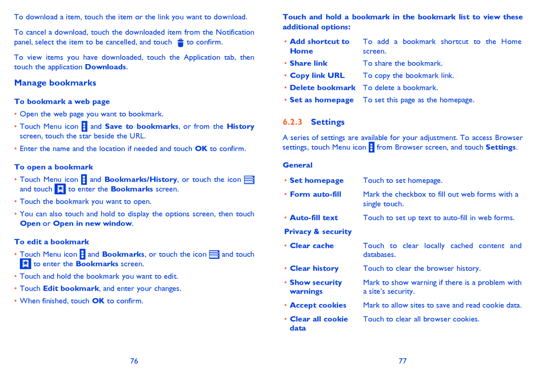 Alcatel ONE TOUCH 992D manual Manage bookmarks 