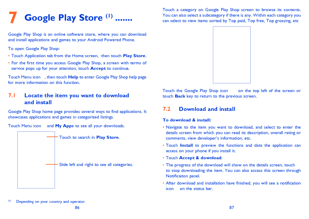Alcatel ONE TOUCH 992D manual Google Play Store, Locate the item you want to download and install, Download and install 