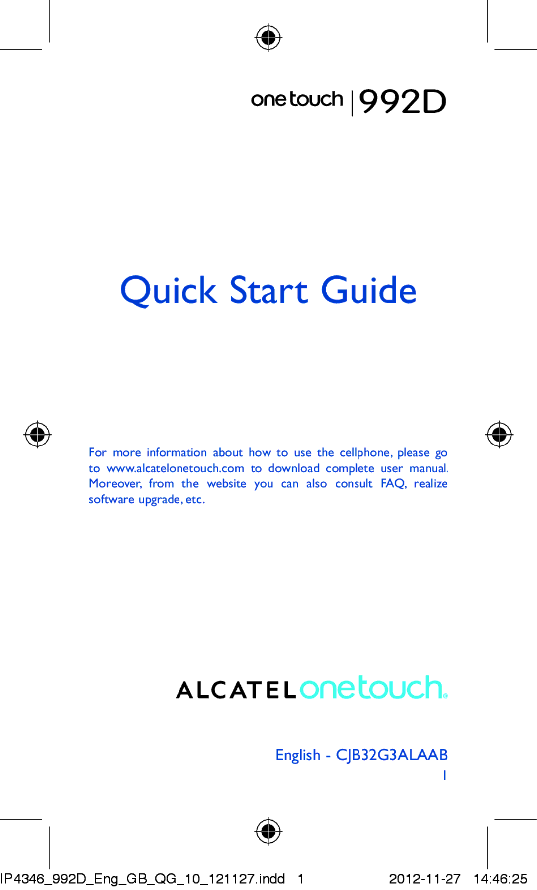 Alcatel ONE TOUCH 992D manual Quick Start Guide 