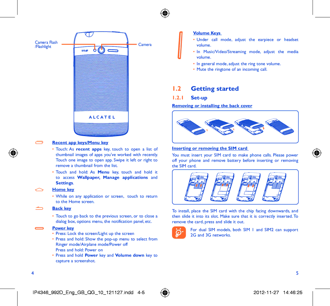 Alcatel ONE TOUCH 992D manual Getting started, Set-up 