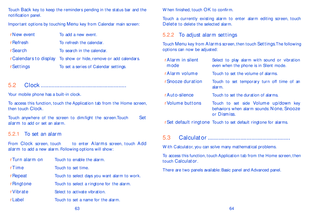 Alcatel ONE TOUCH 993/993D manual Clock, Calculator, To set an alarm, To adjust alarm settings 