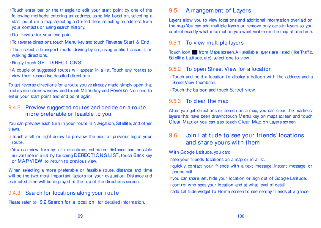 Alcatel ONE TOUCH 993/993D manual Arrangement of Layers, Search for locations along your route, To view multiple layers 