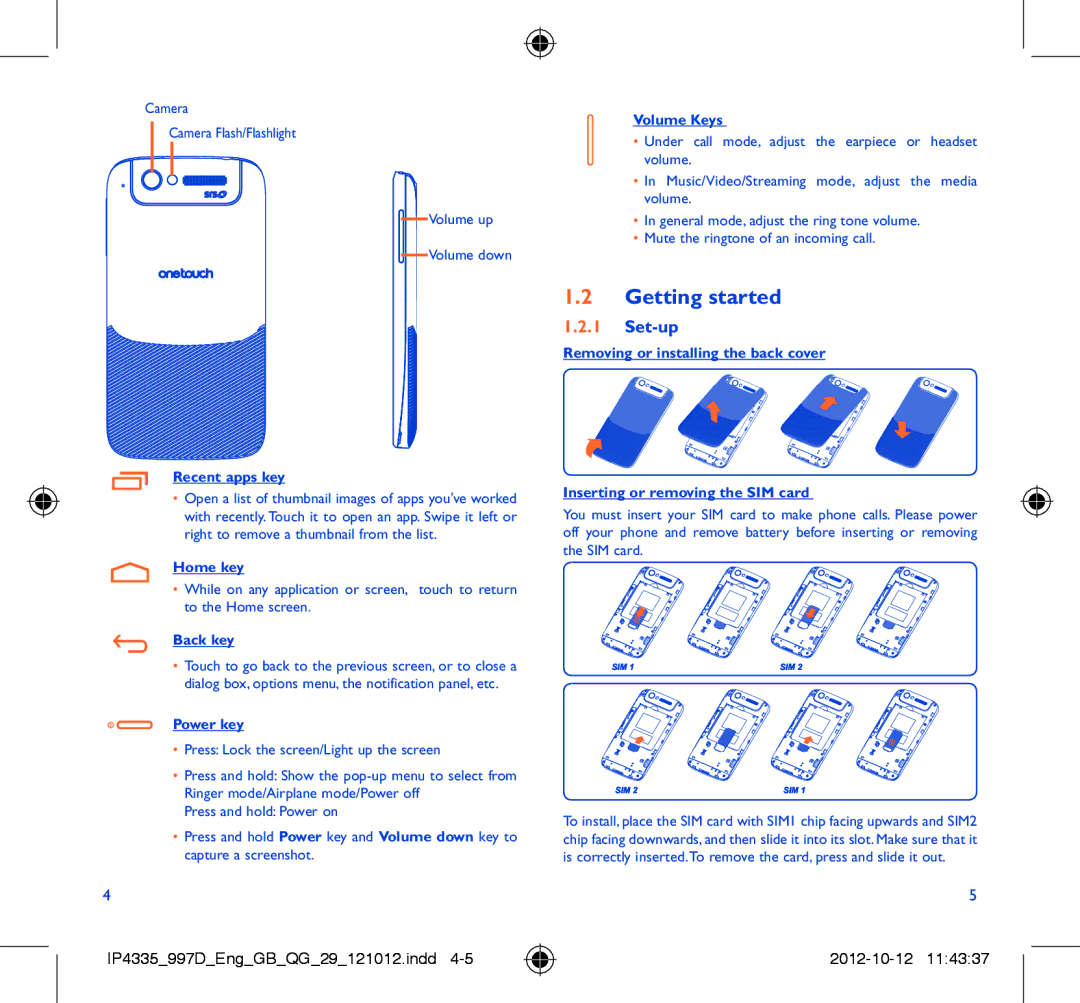 Alcatel ONE TOUCH 997/997D/998 manual Getting started, Set-up 