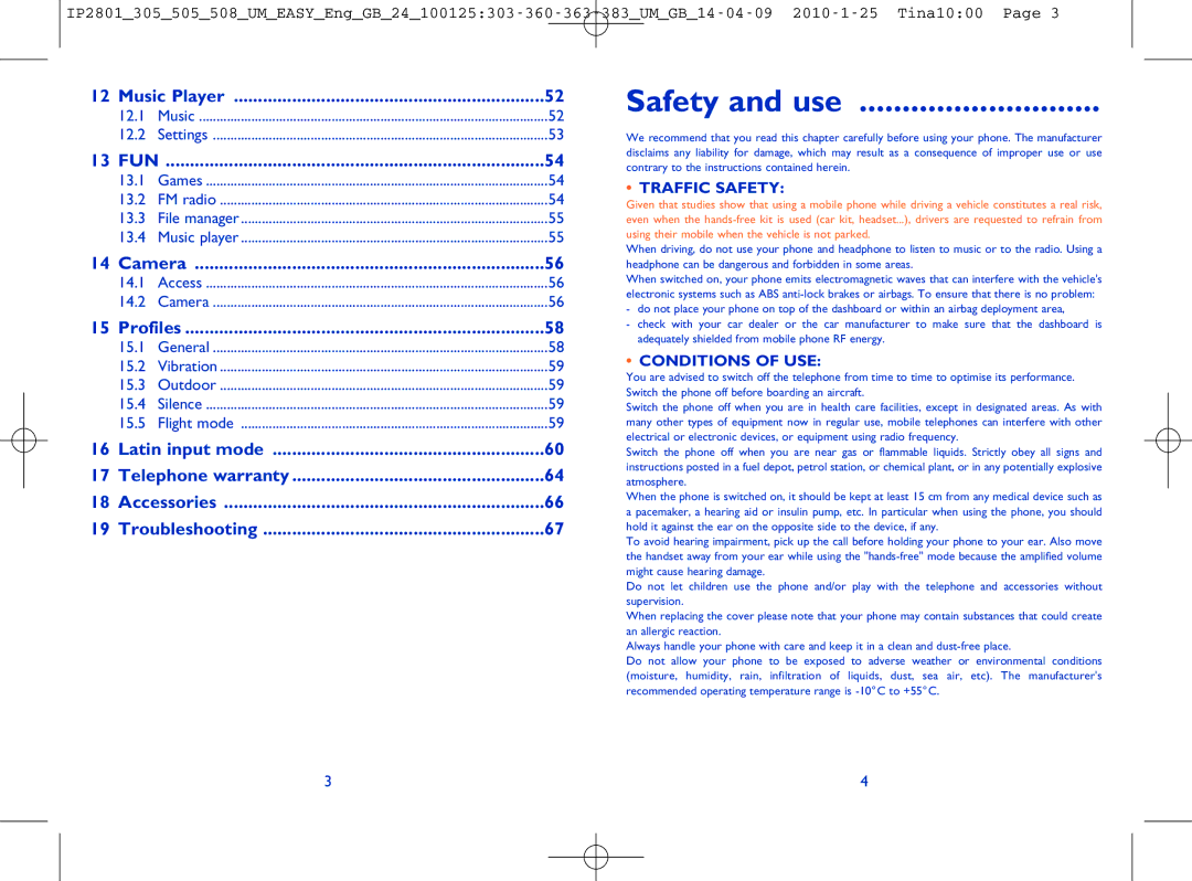 Alcatel OT-505 manual Safety and use 