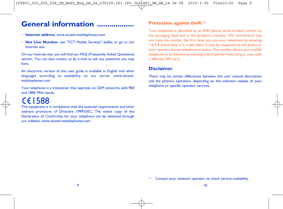 Alcatel OT-505 manual General information, Disclaimer 