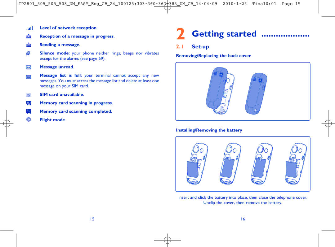 Alcatel OT-505 manual Getting started, Message unread 