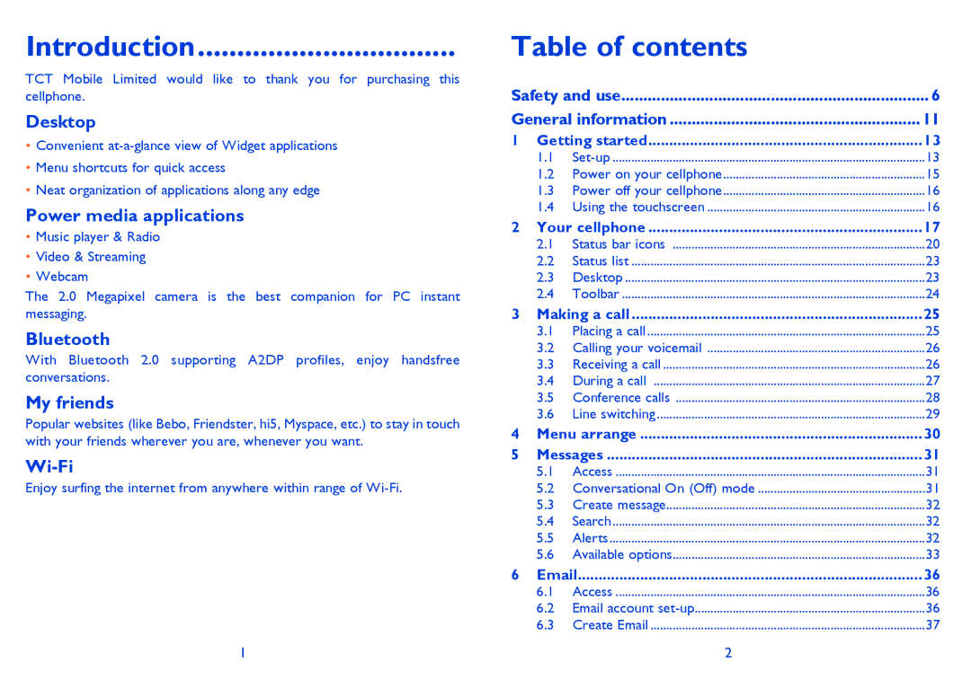 Alcatel OT-806A manual Introduction, Table of contents 