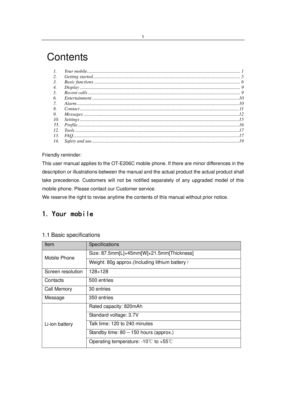 Alcatel OT-E206C manual Contents 