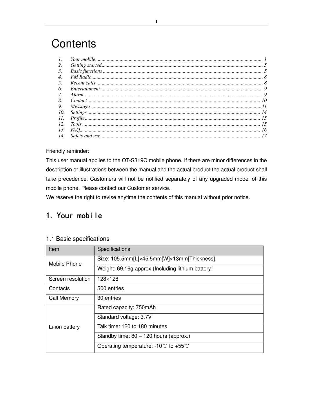 Alcatel OT-S319C manual Contents 