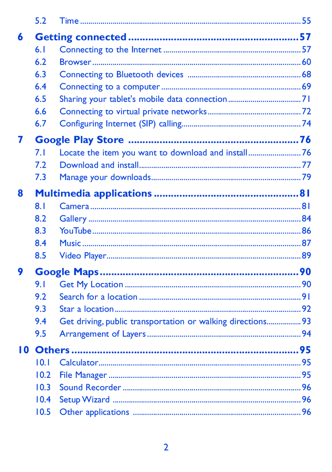 Alcatel Pop 7, P310X manual Getting connected, Google Play Store, Multimedia applications, Google Maps, Others 
