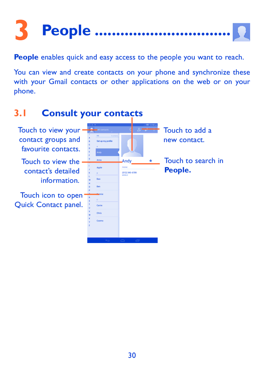 Alcatel Pop 7, P310X manual People, Consult your contacts 