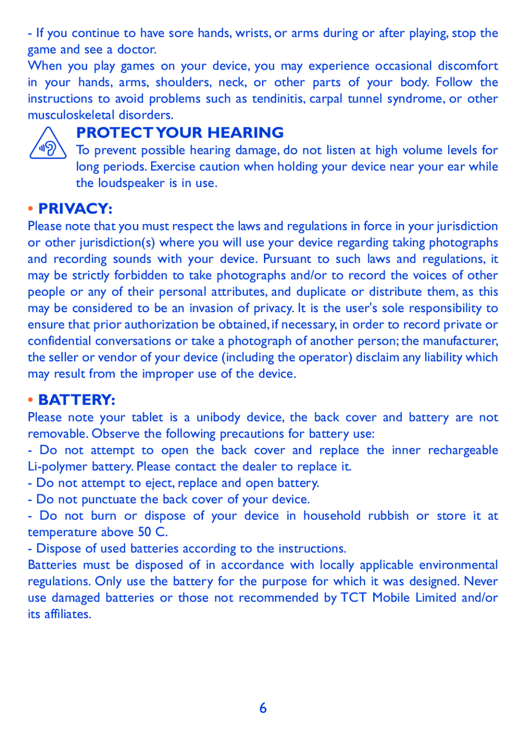 Alcatel Pop 7, P310X manual Protect Your Hearing 