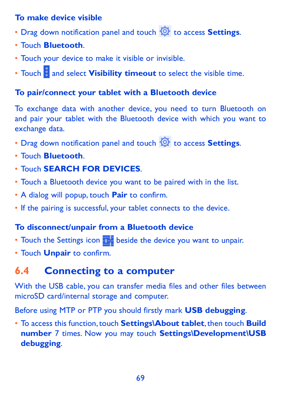 Alcatel P310X, Pop 7 manual Connecting to a computer 