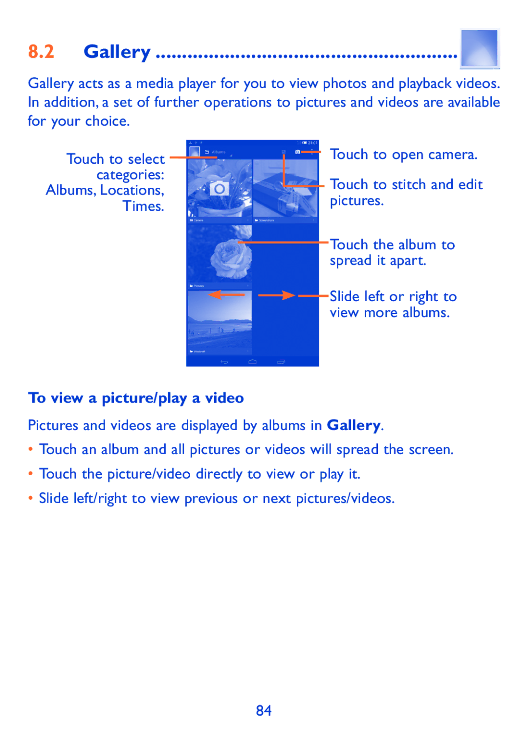 Alcatel Pop 7, P310X manual Gallery, To view a picture/play a video 