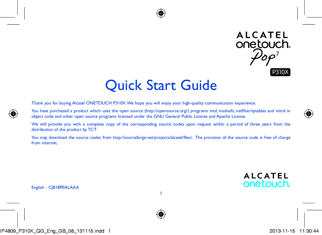 Alcatel P310X manual Quick Start Guide 