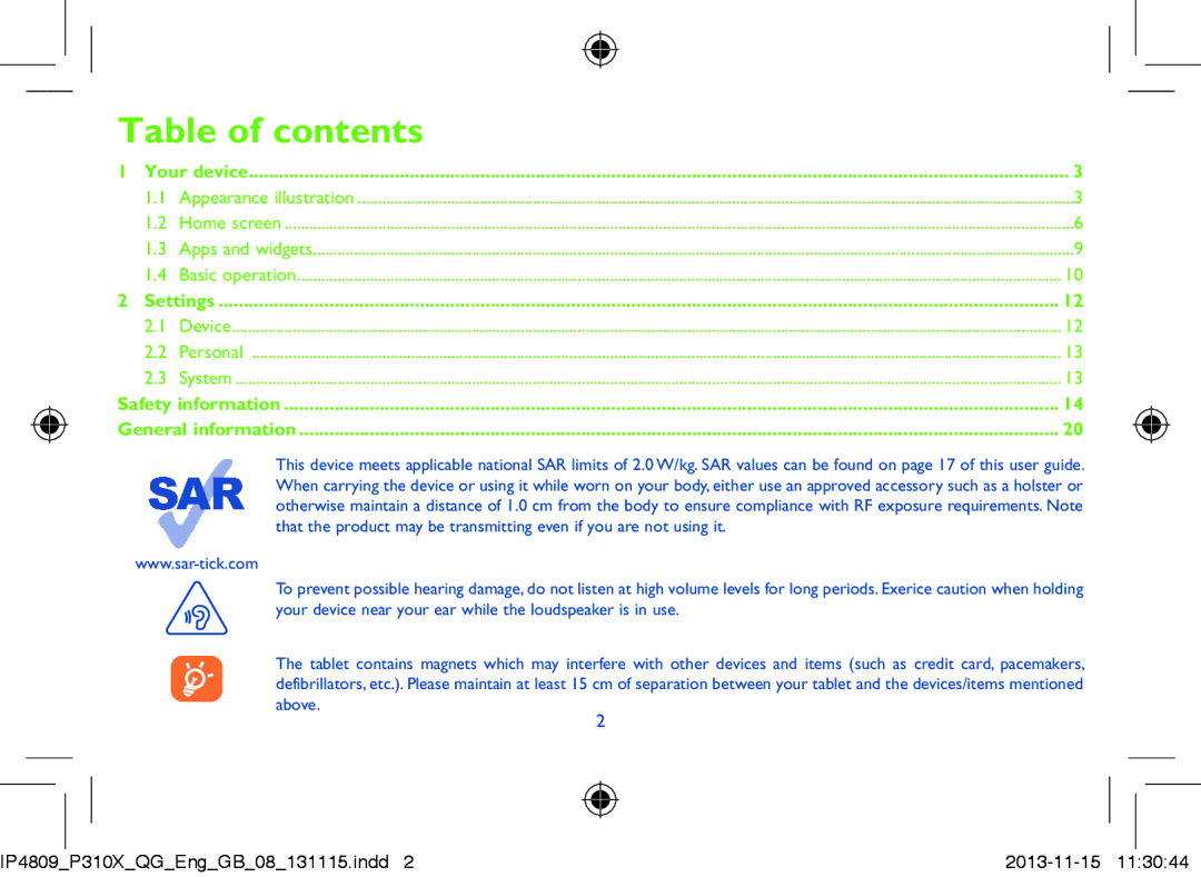 Alcatel P310X manual Table of contents 