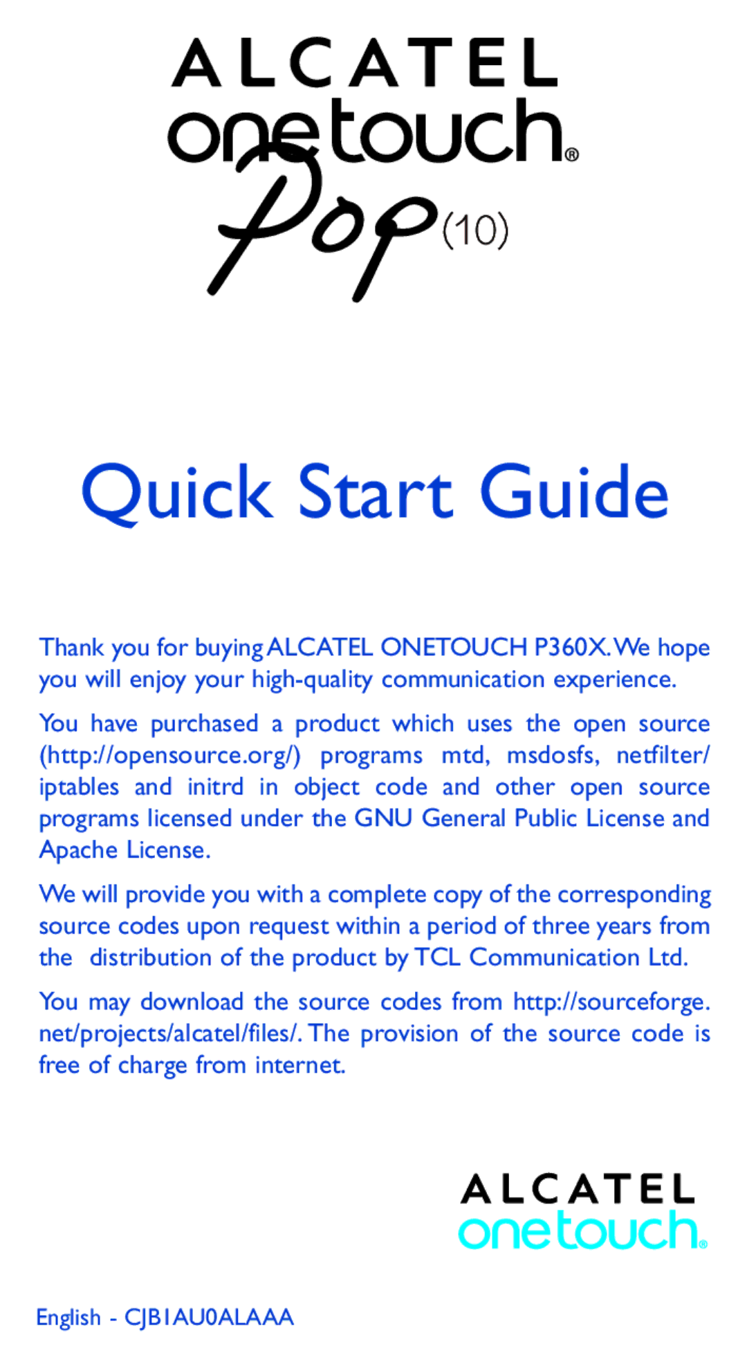 Alcatel P360X manual Quick Start Guide 