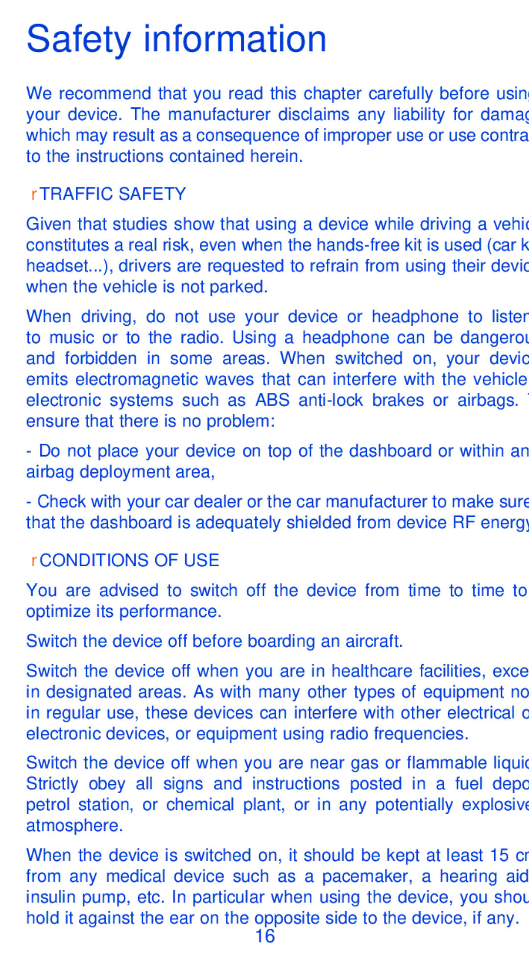 Alcatel P360X manual Safety information, Traffic Safety 