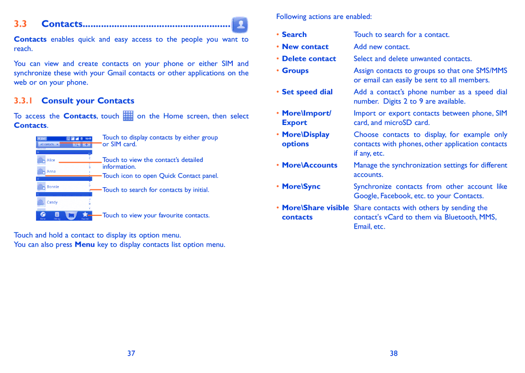 Alcatel Pixi (4007D), Pixi (4007), 4007X manual Consult your Contacts 