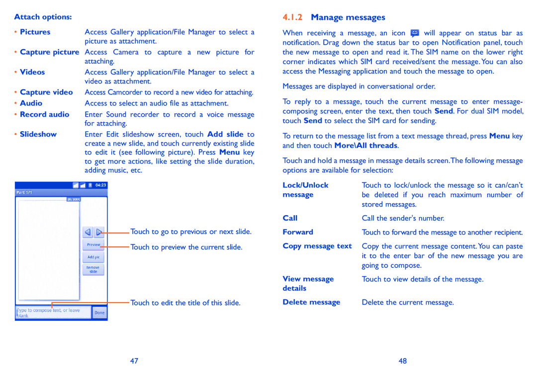 Alcatel Pixi (4007), Pixi (4007D), 4007X manual Manage messages 