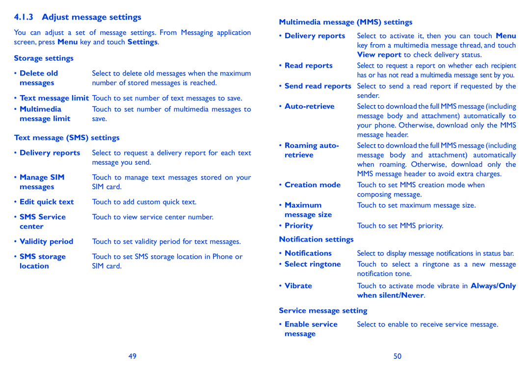 Alcatel 4007X, Pixi (4007D), Pixi (4007) manual Adjust message settings 