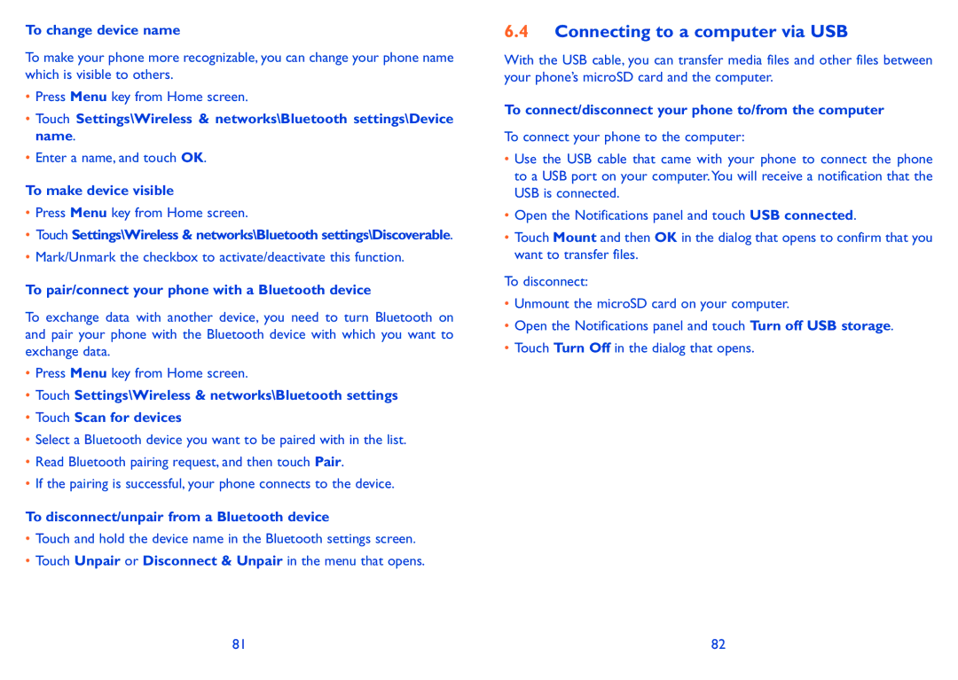 Alcatel 4007X, Pixi (4007D), Pixi (4007) manual Connecting to a computer via USB 