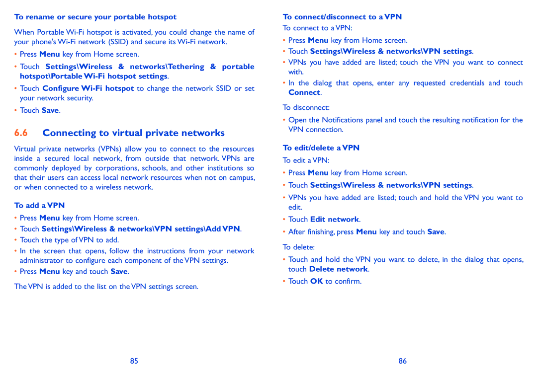 Alcatel Pixi (4007D), Pixi (4007), 4007X manual Connecting to virtual private networks 