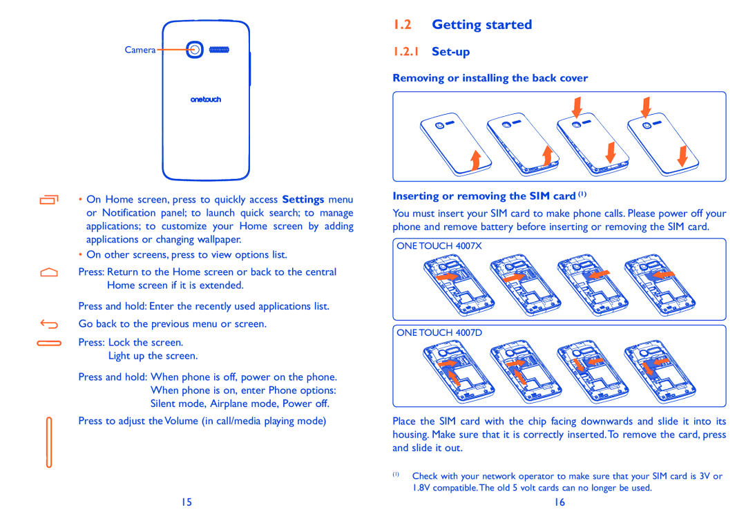 Alcatel Pixi (4007), Pixi (4007D), 4007X manual Getting started, Set-up 