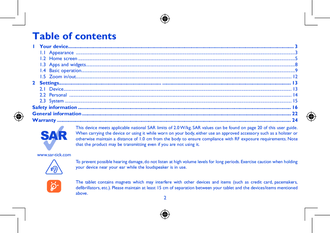 Alcatel Pixi 8 manual Table of contents 