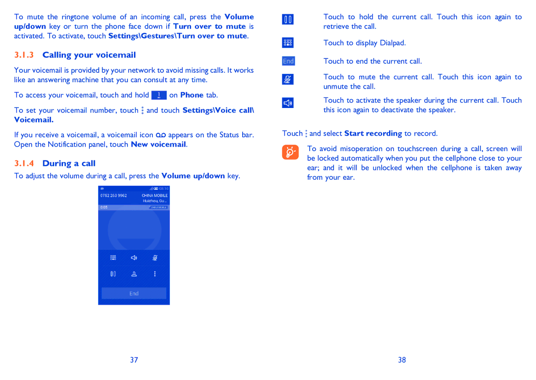 Alcatel POP C3 manual Calling your voicemail, During a call, Voicemail 