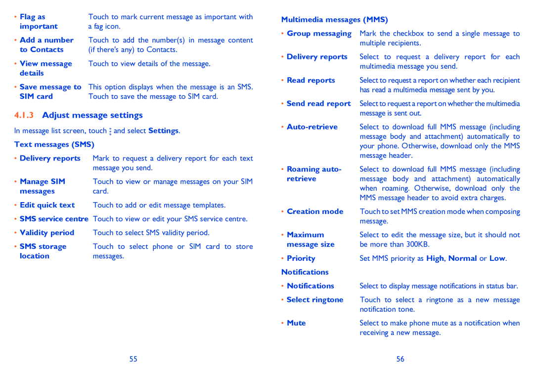 Alcatel POP C3 manual Adjust message settings 