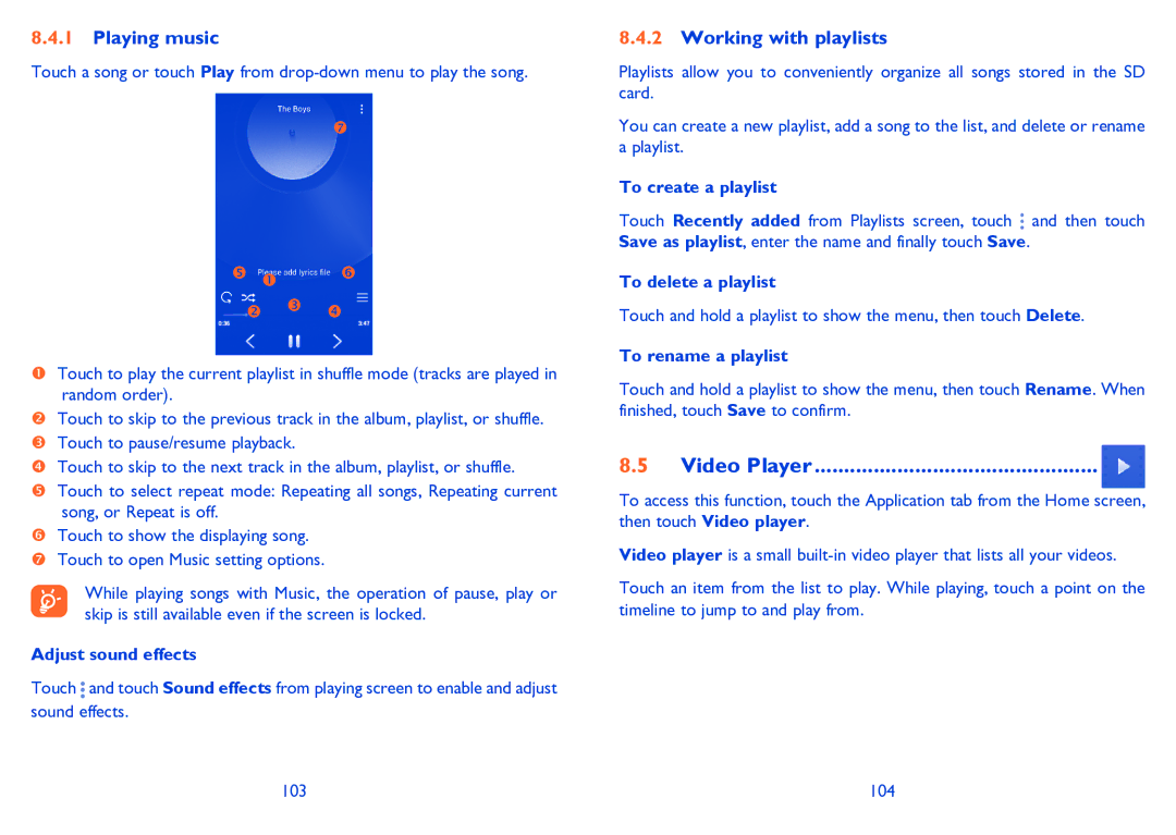 Alcatel POP C3 manual Playing music, Working with playlists, Video Player 