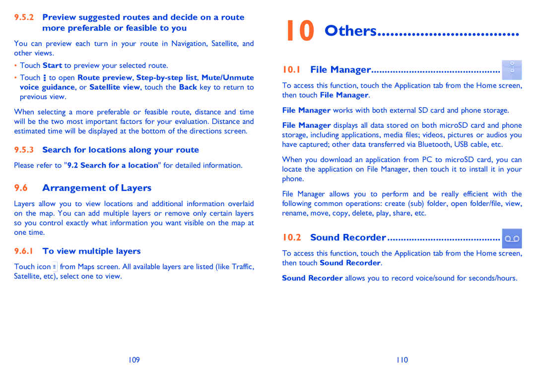 Alcatel POP C3 manual Others, Arrangement of Layers, File Manager, Sound Recorder 