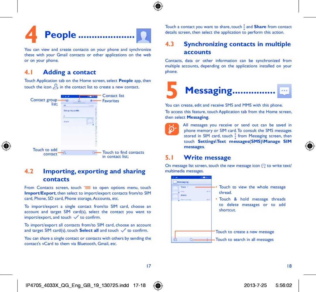 Alcatel POP C3 manual People, Messaging 