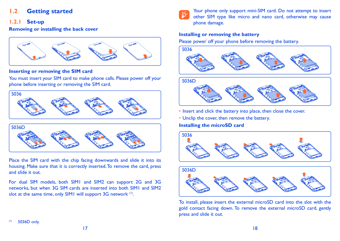 Alcatel POP C5 manual Getting started, Set-up 