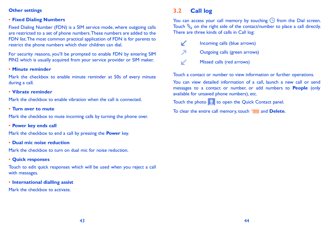 Alcatel POP C5 manual Call log 