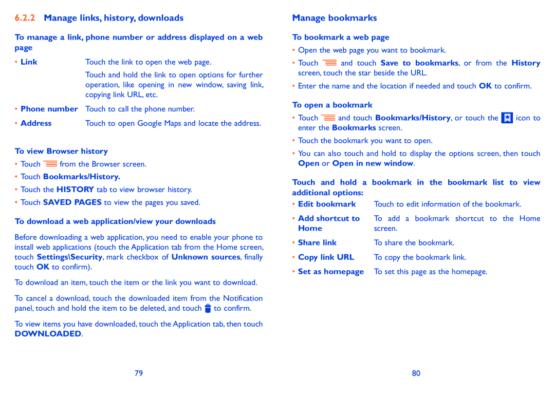 Alcatel POP C5 manual Manage links, history, downloads, Manage bookmarks, Downloaded 